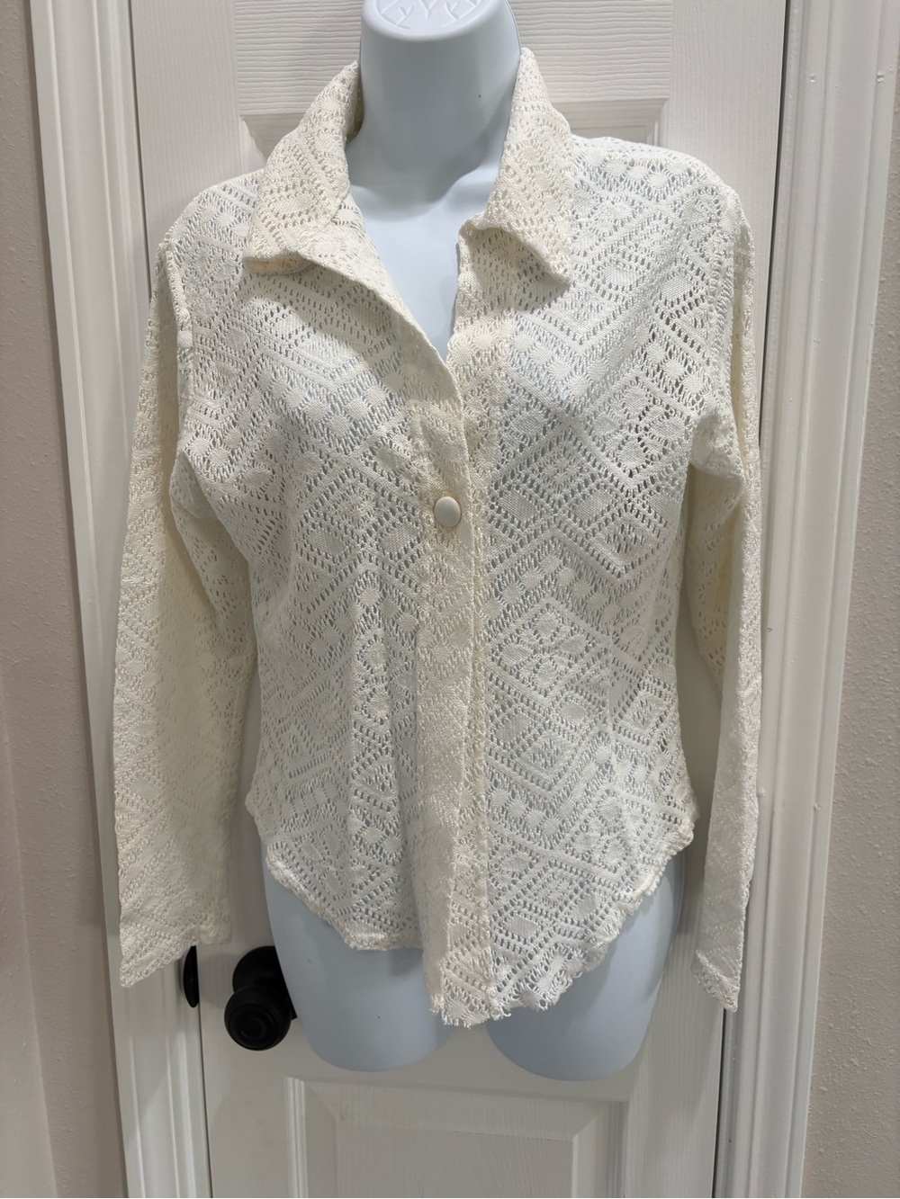Younique Cream Crochet Button-Down Shirt